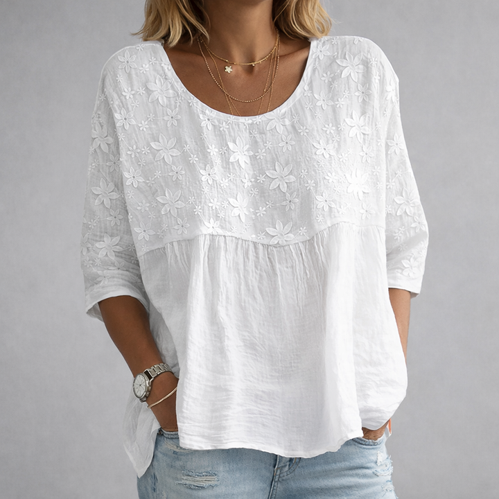 Blusa Patchwork Bordada de Flores