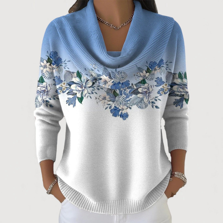 Matilde | Jersey floral con cuello suave y drapeado
