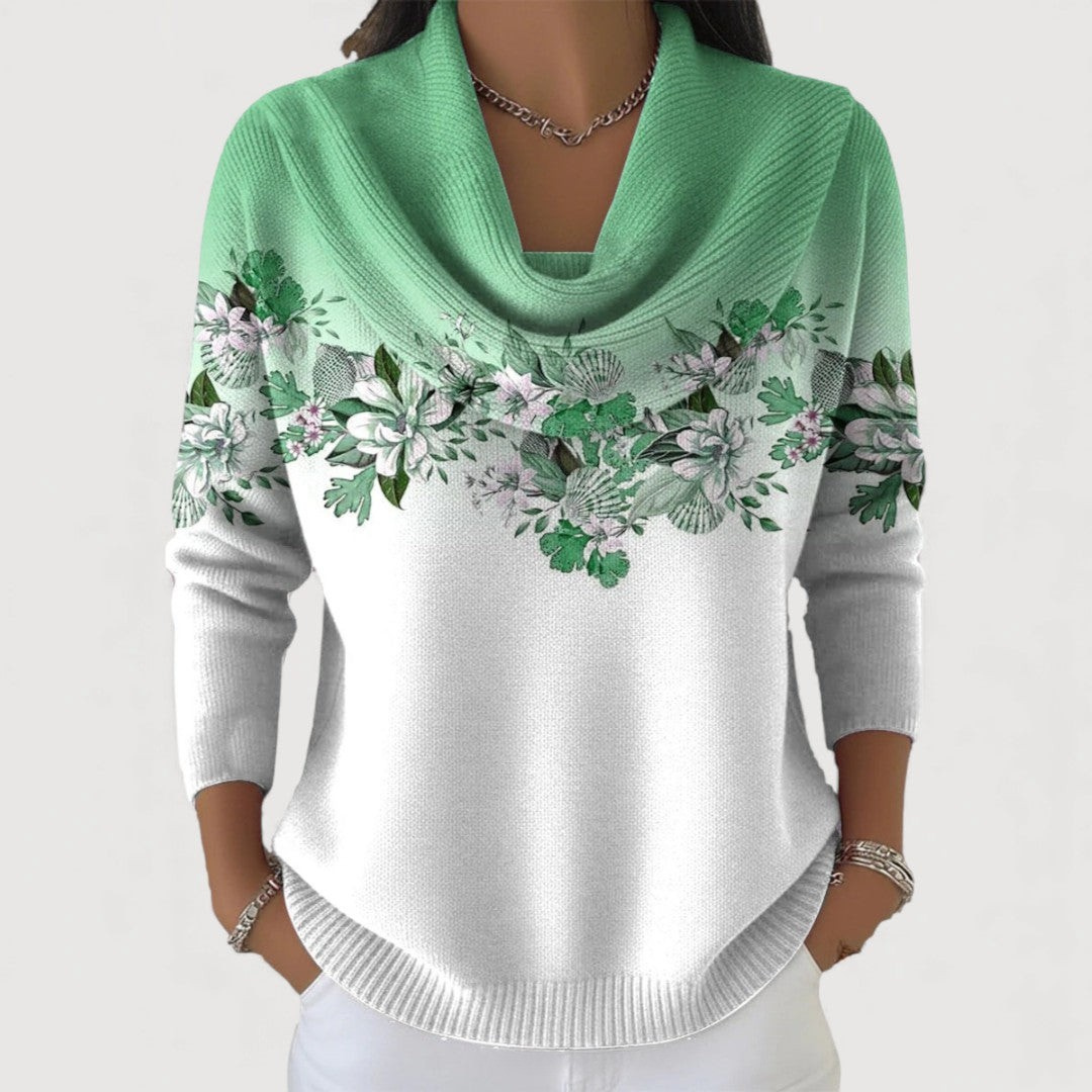 Matilde | Jersey floral con cuello suave y drapeado