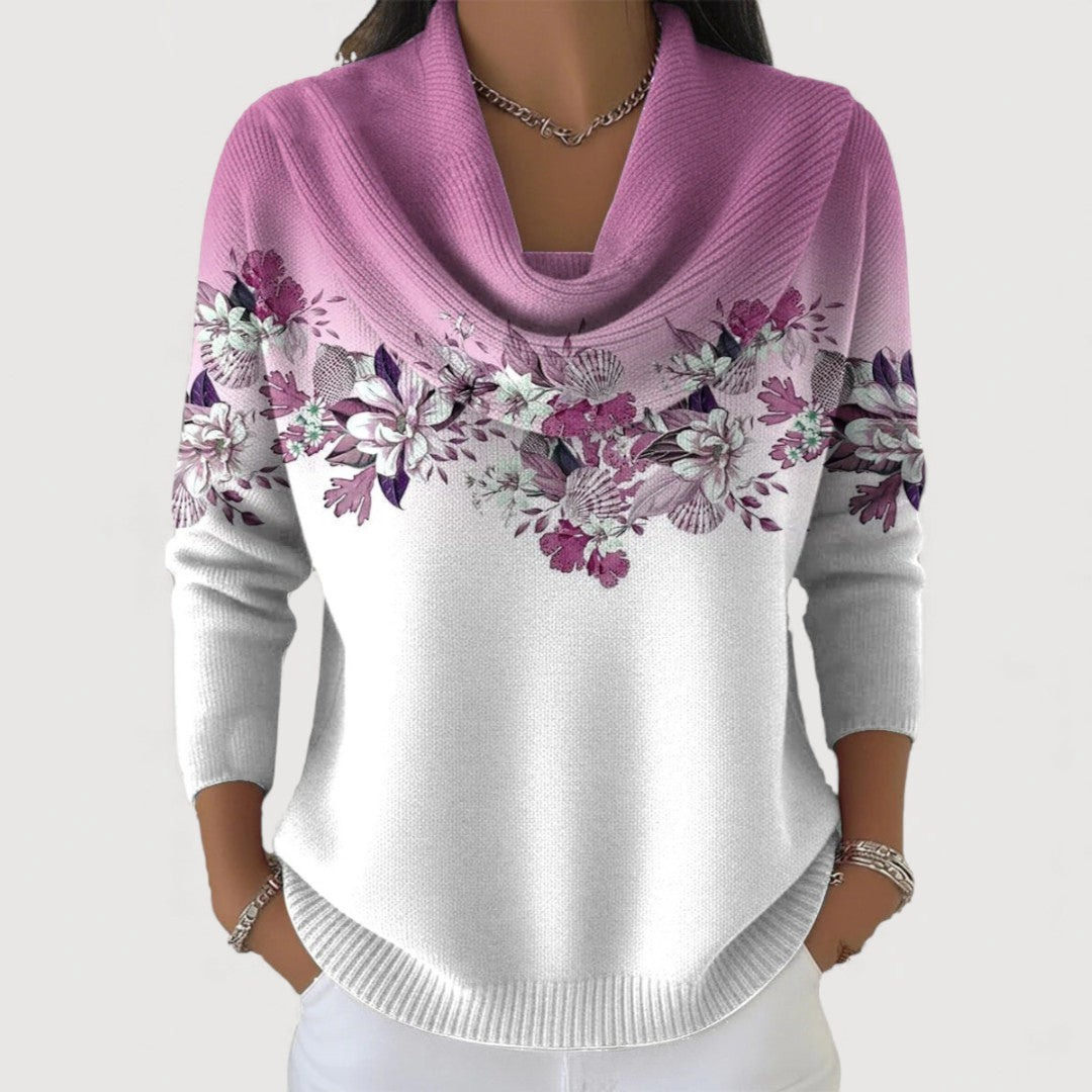 Matilde | Jersey floral con cuello suave y drapeado